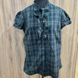 Gap Short-Sleeved Button-Down Plaid Blouse